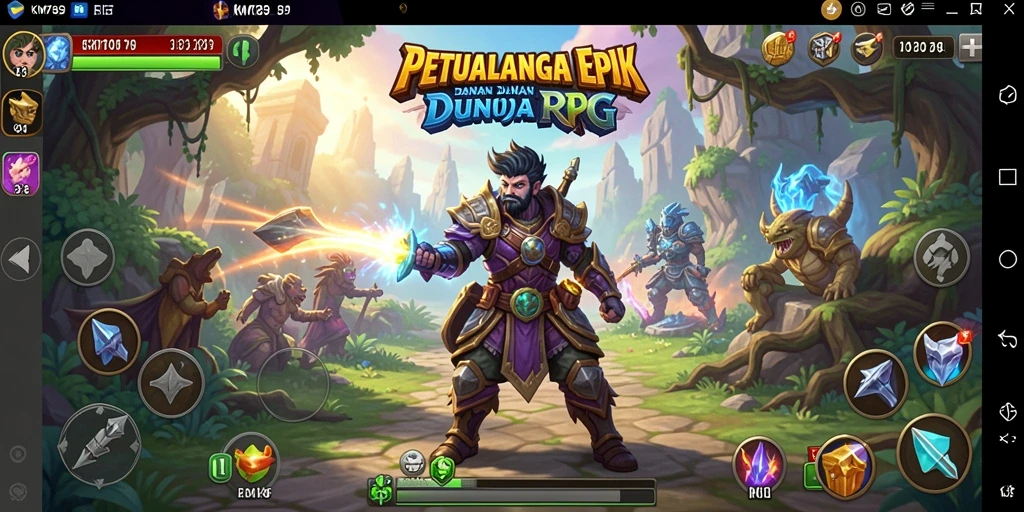 Screenshot dari gameplay KM789 menampilkan pertarungan epik dalam dunia RPG.