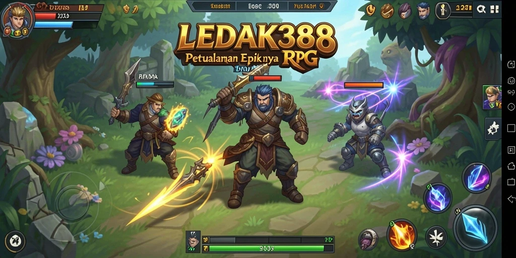 Tampilan tangkapan layar LEDAK388 menampilkan aksi pertempuran yang seru dan karakter yang menarik.