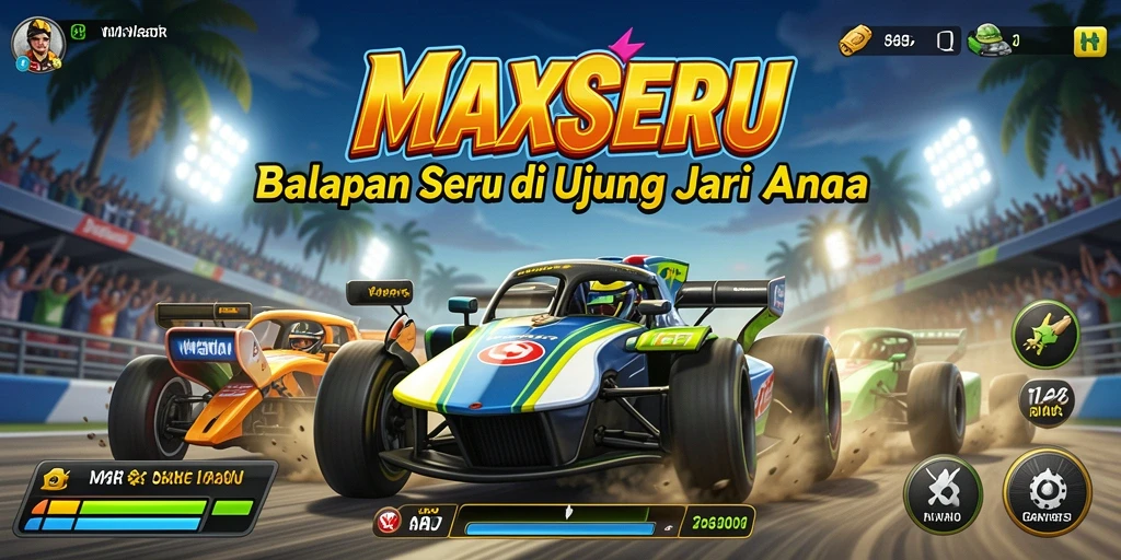 Tangkapan layar gameplay <strong>MAXSERU</strong> menampilkan aksi balapan yang mendebarkan.