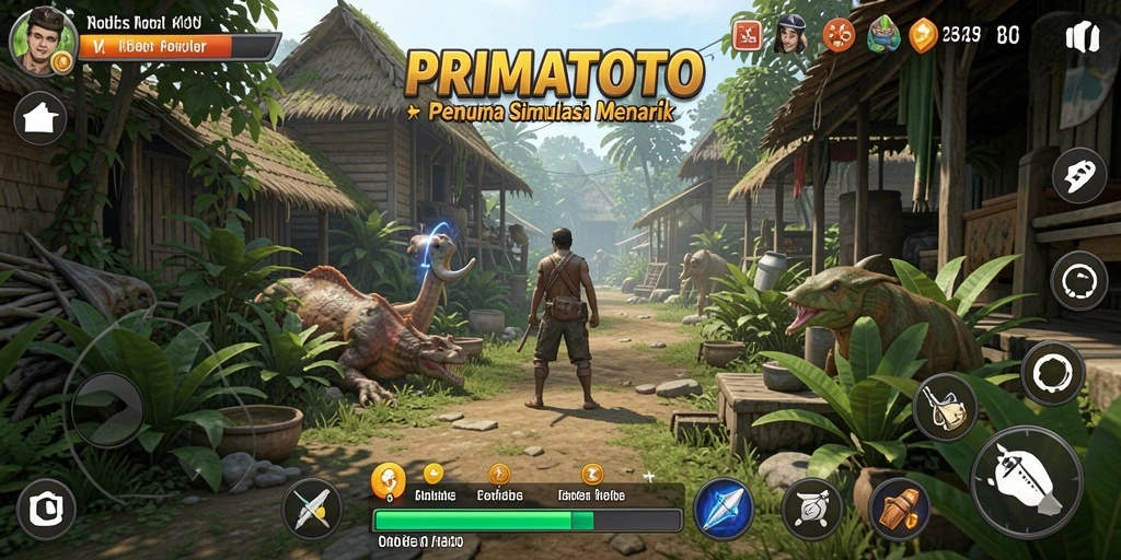 Screenshot gameplay PRIMATOTO menampilkan grafis dan mekanik simulasi yang memukau.