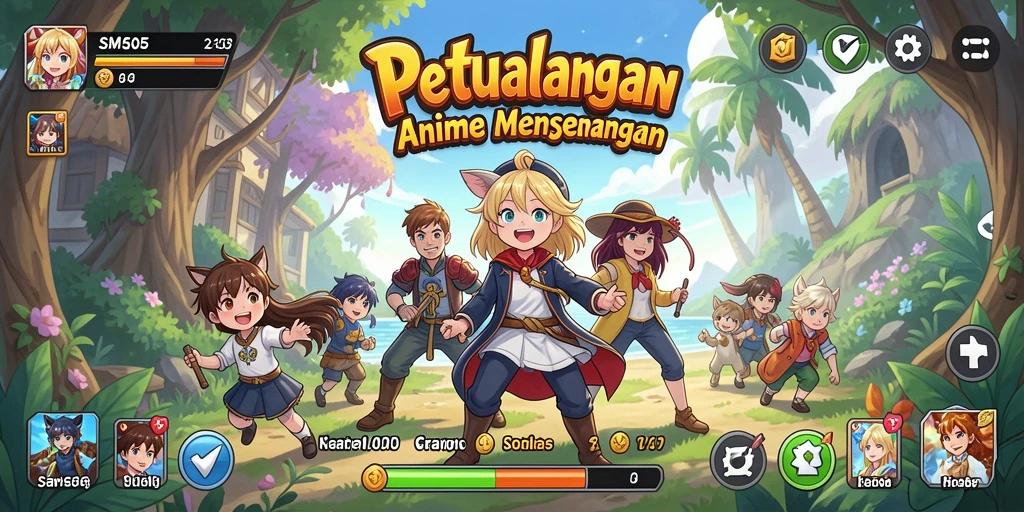 Tangkapan layar gameplay SM605 dengan karakter anime yang menarik.